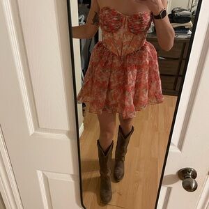 Fashion Nova Floral Mini Dress - Red and Pink